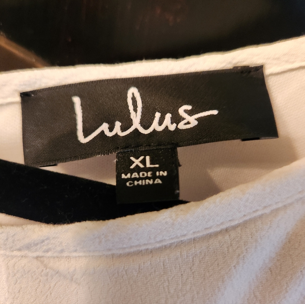Lulu's Mini Dress, Tale to Tell Blue and Ivory Embroidered Shift, Size XL, Party - Picture 7 of 12
